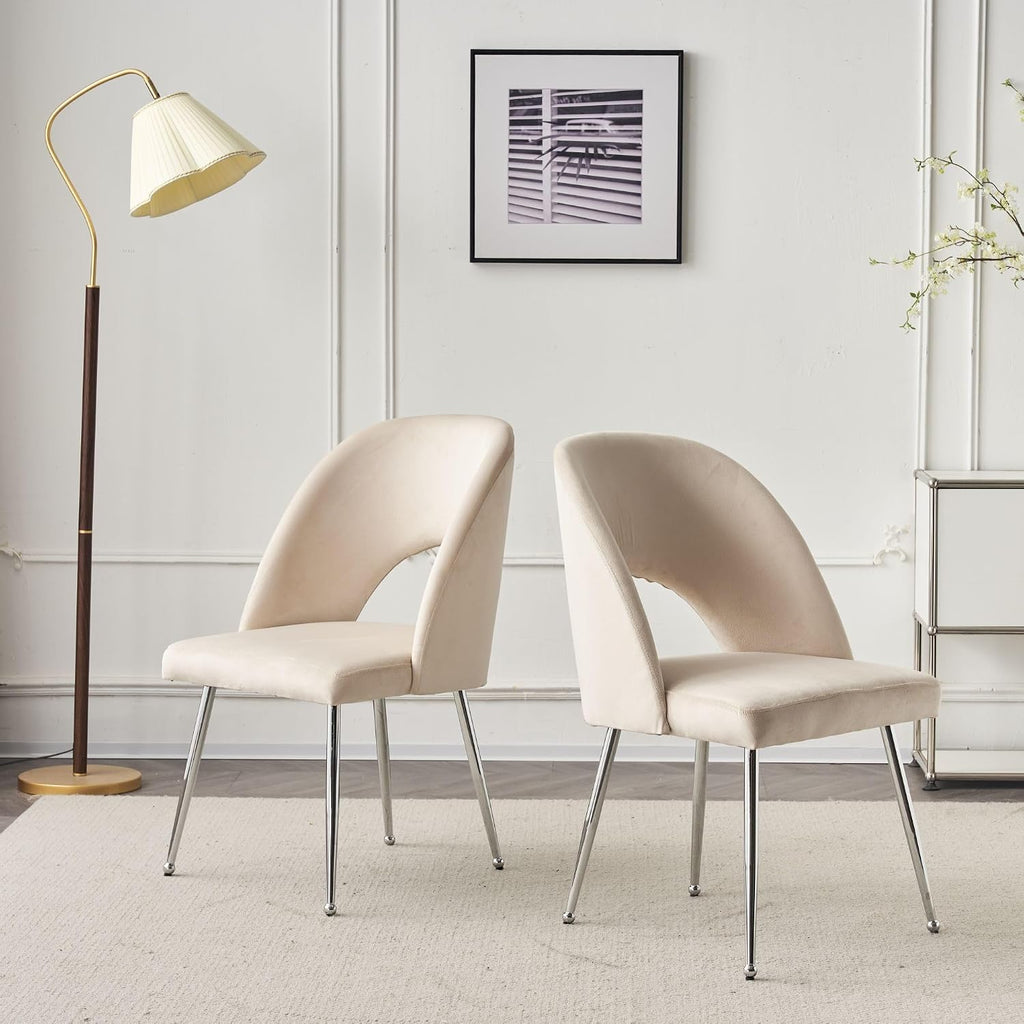 Luxury Velvet Swivel Dining Chairs Set of 2 Beige Chairs for Living Room or Bedroom Single Light Luxury Design Metal Legs Elegant Furniture for Home Décor (Beige Set of 2)
