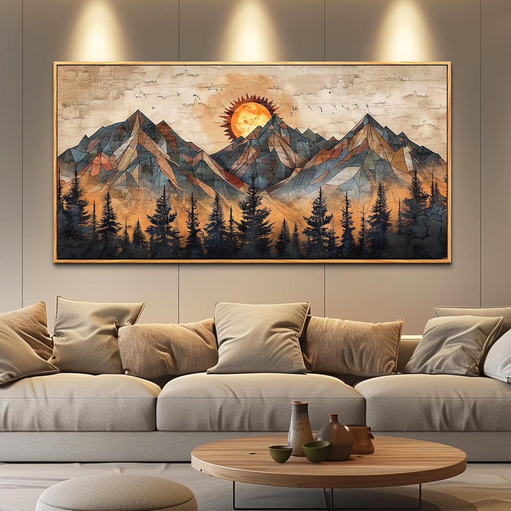 ZUITINGHUA Wood Framed Wall Art For Living Room Canvas Wall Decor For Bedroom Office Decorations Abstract Boho Paintings Mountain Landscape Pictures Modern Home Decor Artwork 32x72 In
