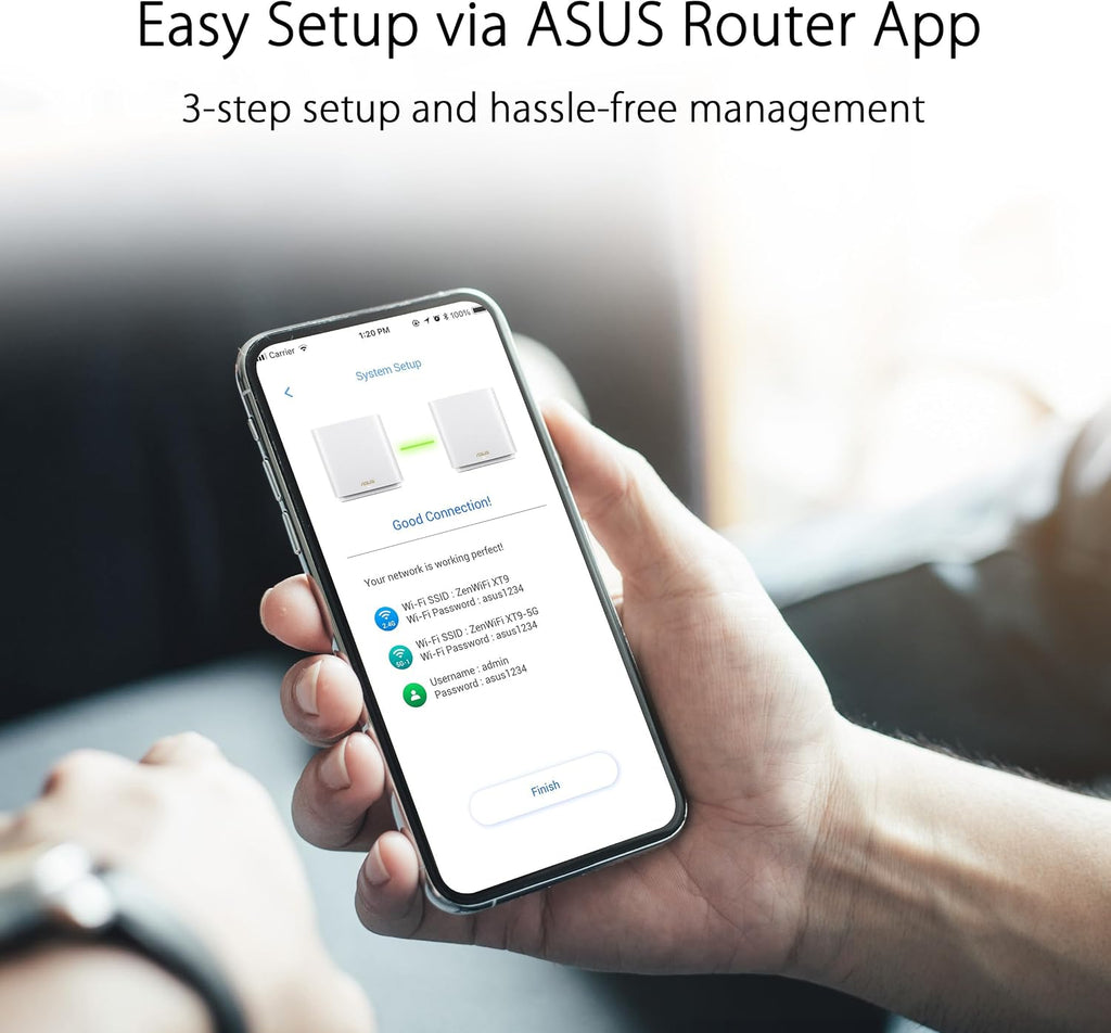 ASUS ZenWiFi XT9 AX7800 Tri-Band WiFi6 Mesh WiFiSystem (1Pack), 802.11ax, up to 2850 sq ft & 4+ Rooms, AiMesh, Lifetime Free Internet Security, Parental Controls, 2.5G WAN Port, UNII 4, White