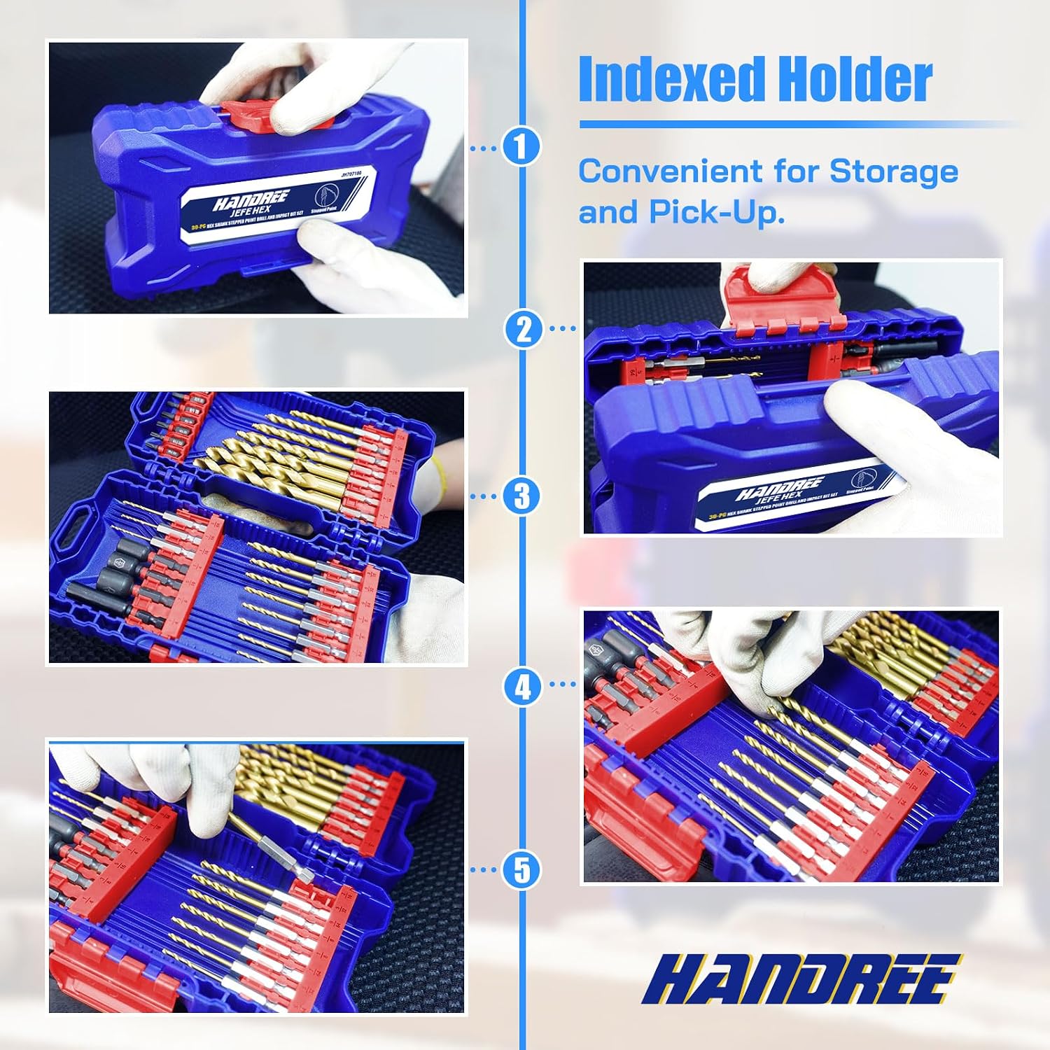 Handree 30pcs Hex Shank Stepped Point Drill Bit Set, No Pilot Hole Needed, 1/16'-1/2' for Impact Drivers, Titanium Drill Bits for Metal, Steel & Acrylic, Industrial, MRO & DIY Use