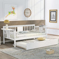 Twin Solid Wood Daybed and Trundle Frame Set with Headboard, Modern Sofa Bed with Tables/Rails for Bedroom Living Room (White+Tables)