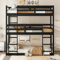Triple Bunk Bed, Detachable Triple Twin Bunk Bed, 3 Rubber Wood Bunk Bed with Two Built-in Ladders, Guardrails, Twin Over Twin Over Twin for Kids, Black