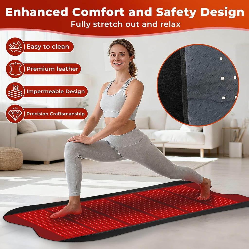 Red Light Therapy Mat for Body, Red Light Therapy Pad with 1260 LEDs, 2 in 1 (660nm & 850nm), Adjustable Timer & Intensity, Premium Leather