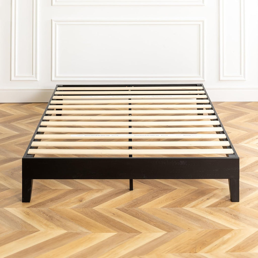 Mellow Naturalista Grand 12 Inch Solid Wood Platform Bed with Wooden Slats, Easy Assembly, Full, Black