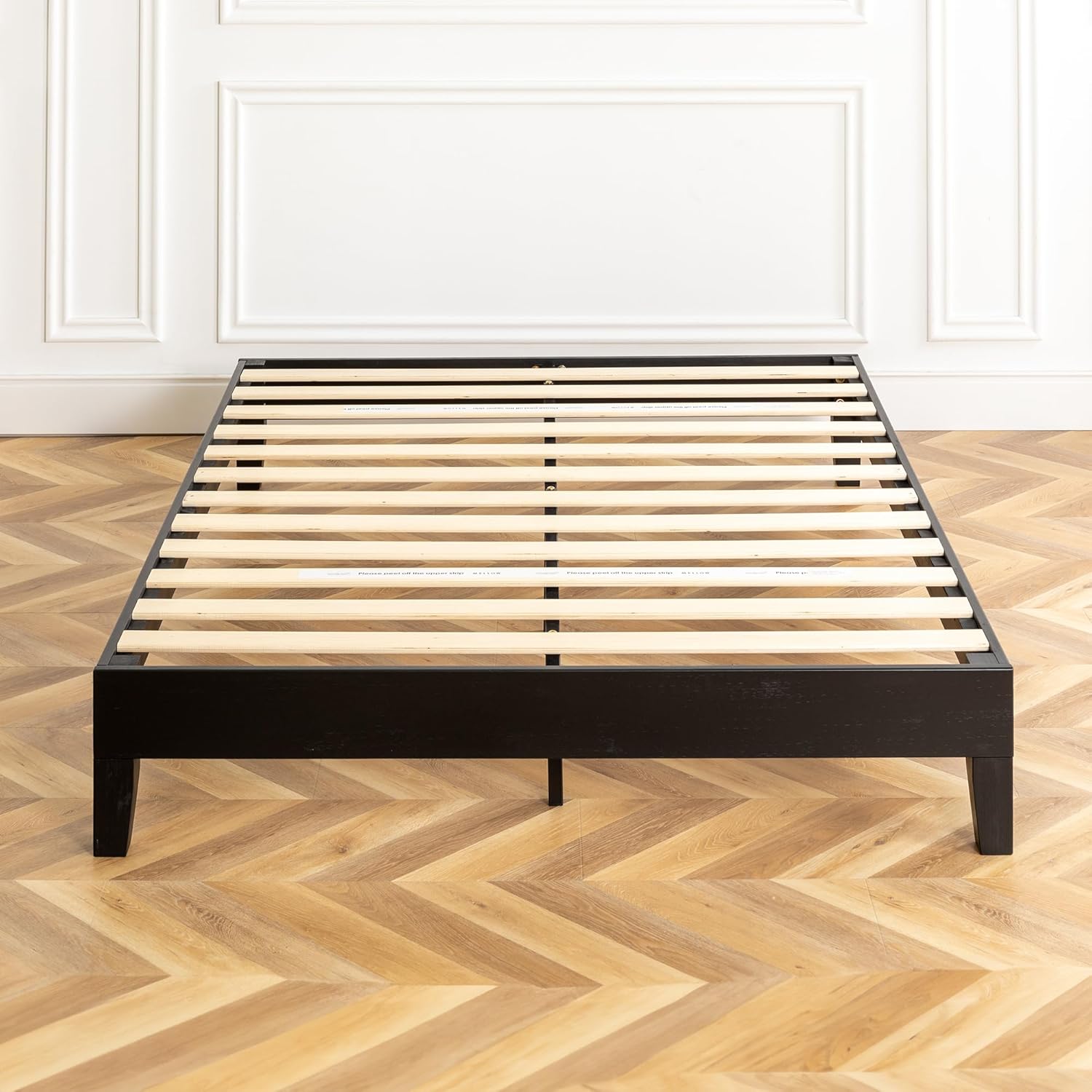 Mellow Naturalista Grand 12 Inch Solid Wood Platform Bed with Wooden Slats, Easy Assembly, Full, Black