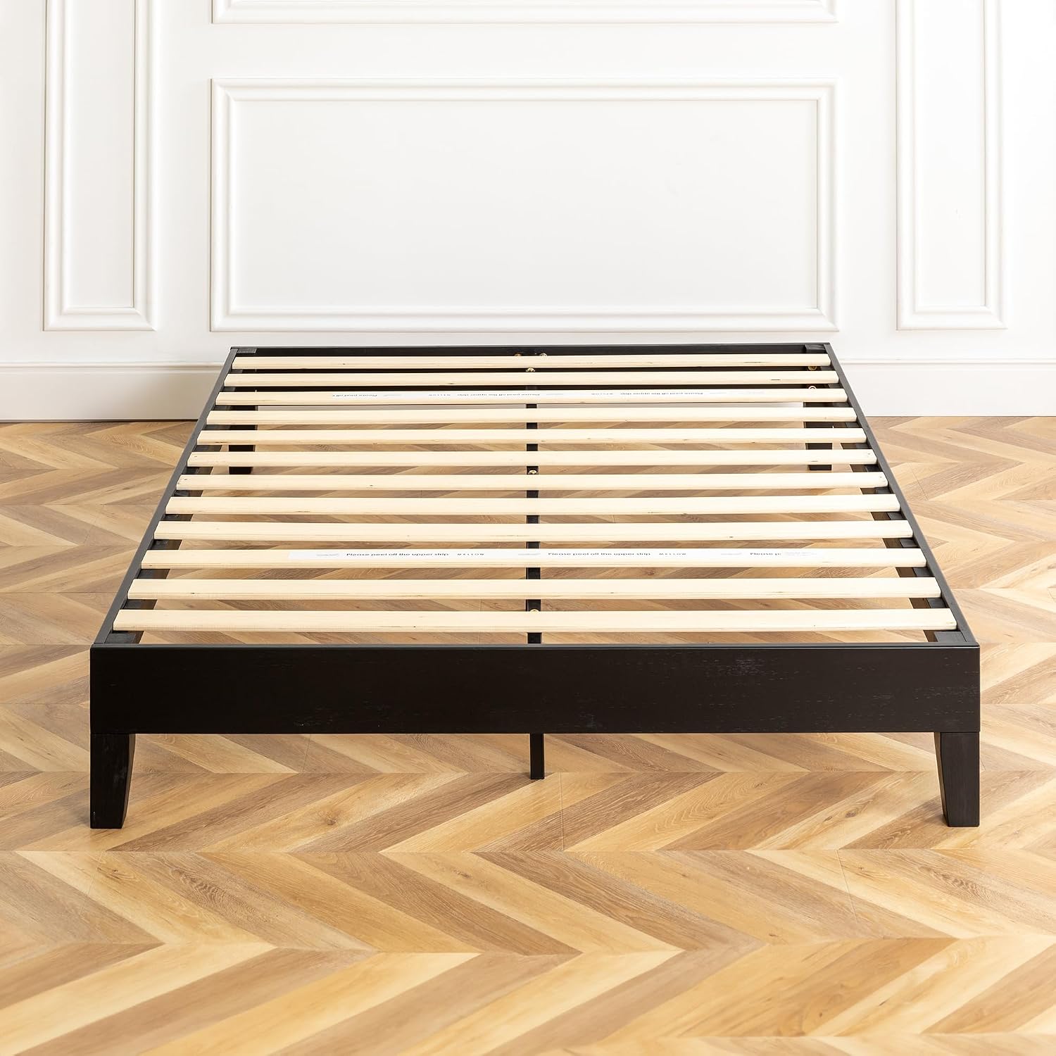 Mellow Naturalista Grand 12 Inch Solid Wood Platform Bed with Wooden Slats, Easy Assembly, King, Black