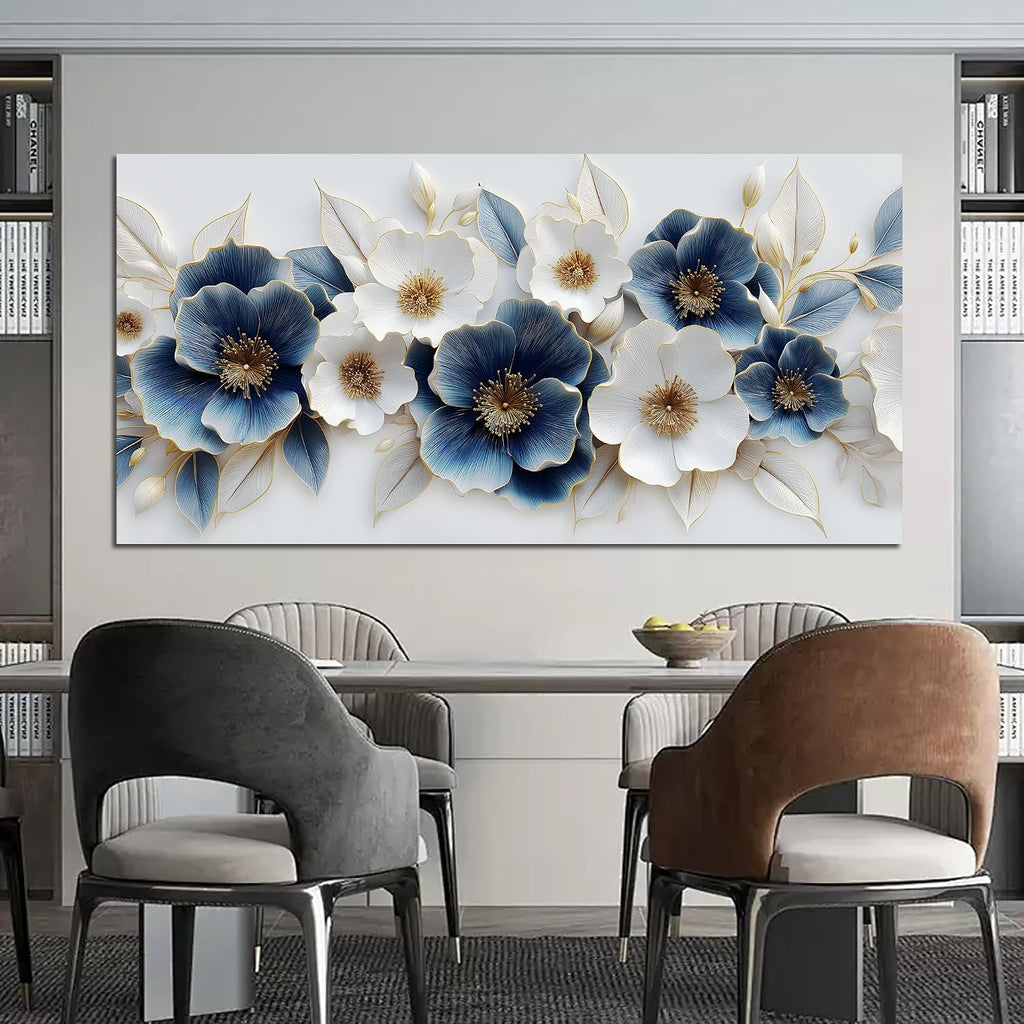 Large Canvas Wall Art for Living Room Blue and White Floral Print Painting wall Decor for Bedroom Office Modern Home Botanical Framed Wall Decorations Artwork Size 30x60 Ready to Hang