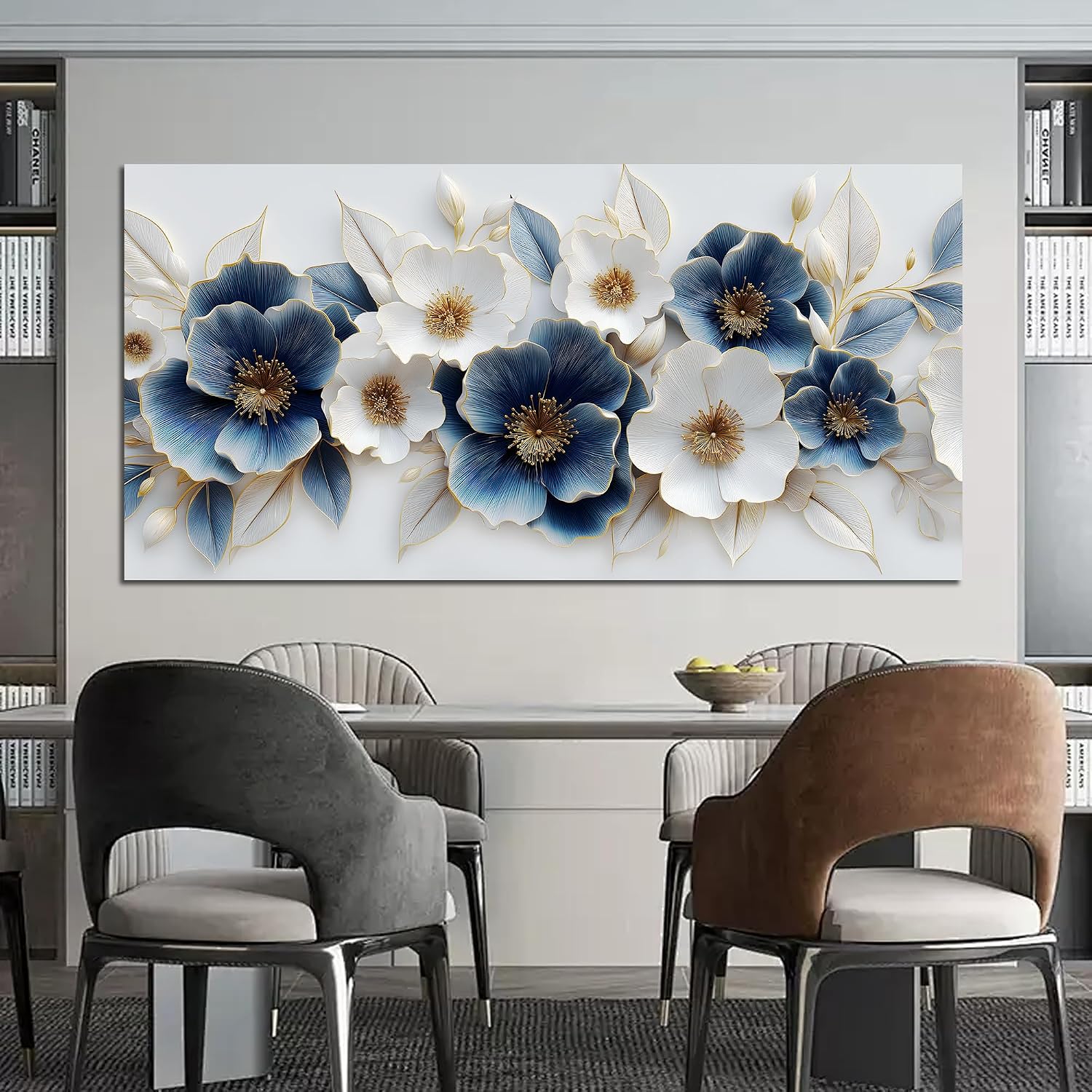 Large Canvas Wall Art for Living Room Blue and White Floral Print Painting wall Decor for Bedroom Office Modern Home Botanical Framed Wall Decorations Artwork Size 30x60 Ready to Hang