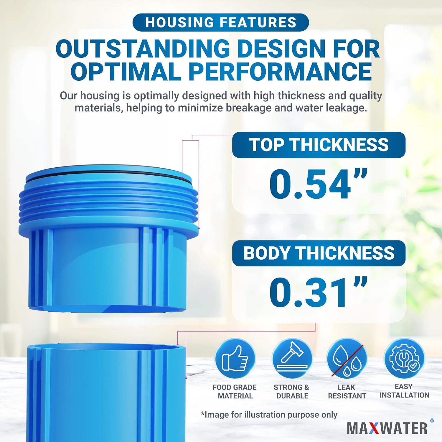 Max Water 20x4.5 Whole House Water Filter Housing, Heavy Duty Big Filter Blue Housing w/Pressure Release, Wrench and Bracket, 1' NPT, 20 Inch, Pack of 2
