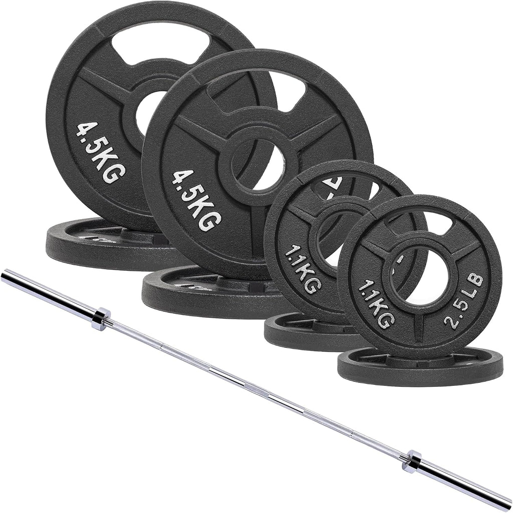 Signature Fitness 2-Inch Cast Iron Barbell Set, Including Multiple LBS Weight Plates and 6FT Barbell Set, Multiple