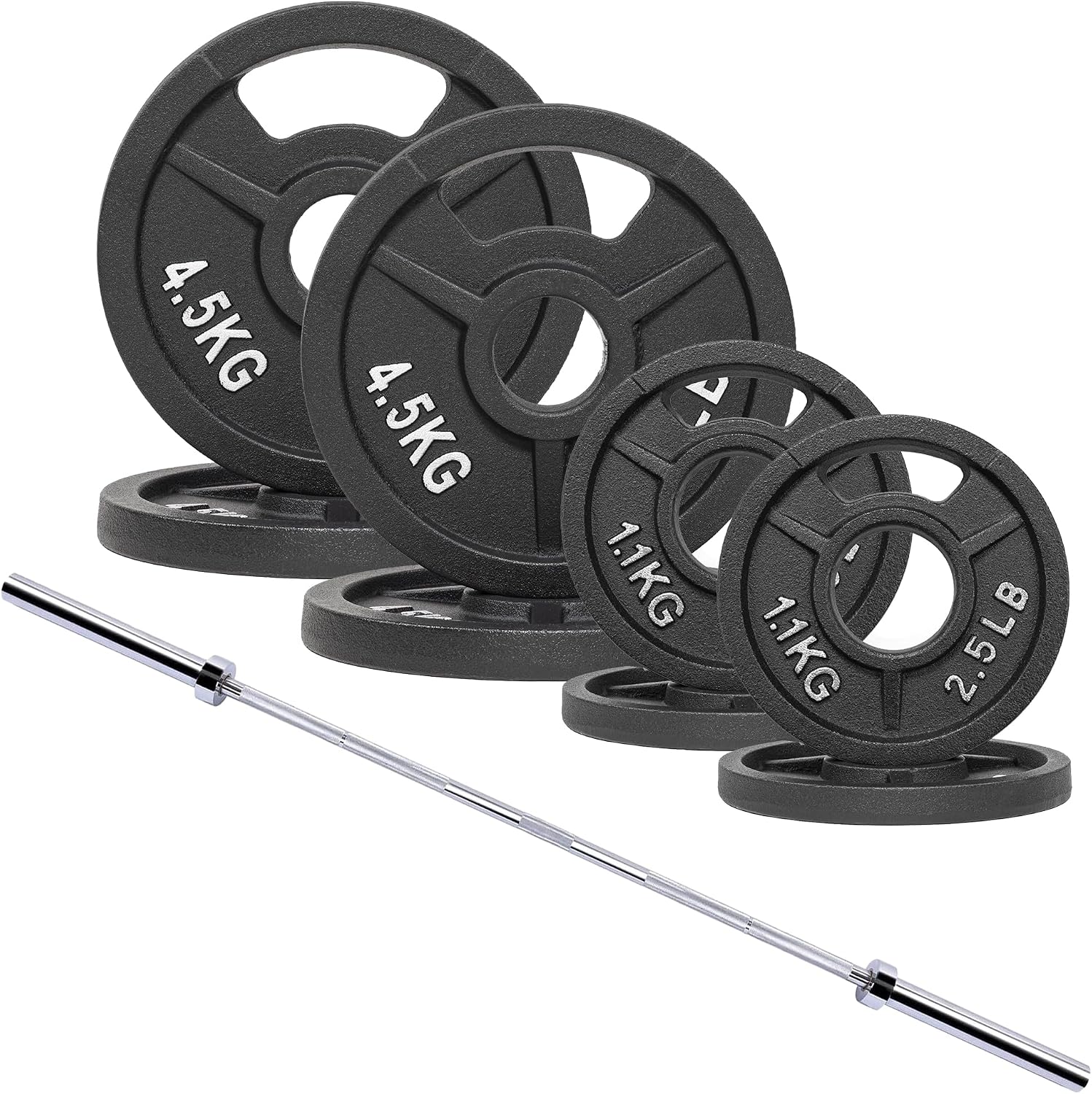 Signature Fitness 2-Inch Cast Iron Barbell Set, Including Multiple LBS Weight Plates and 6FT Barbell Set, Multiple