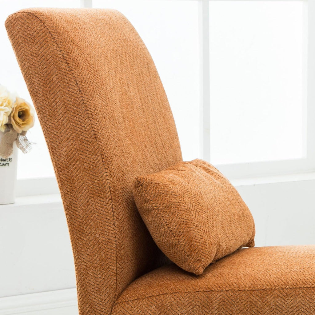 Roundhill Furniture Pisano Orange Fabric Armless Contemporary Accent Chair with Matching Kidney Pillow, Single