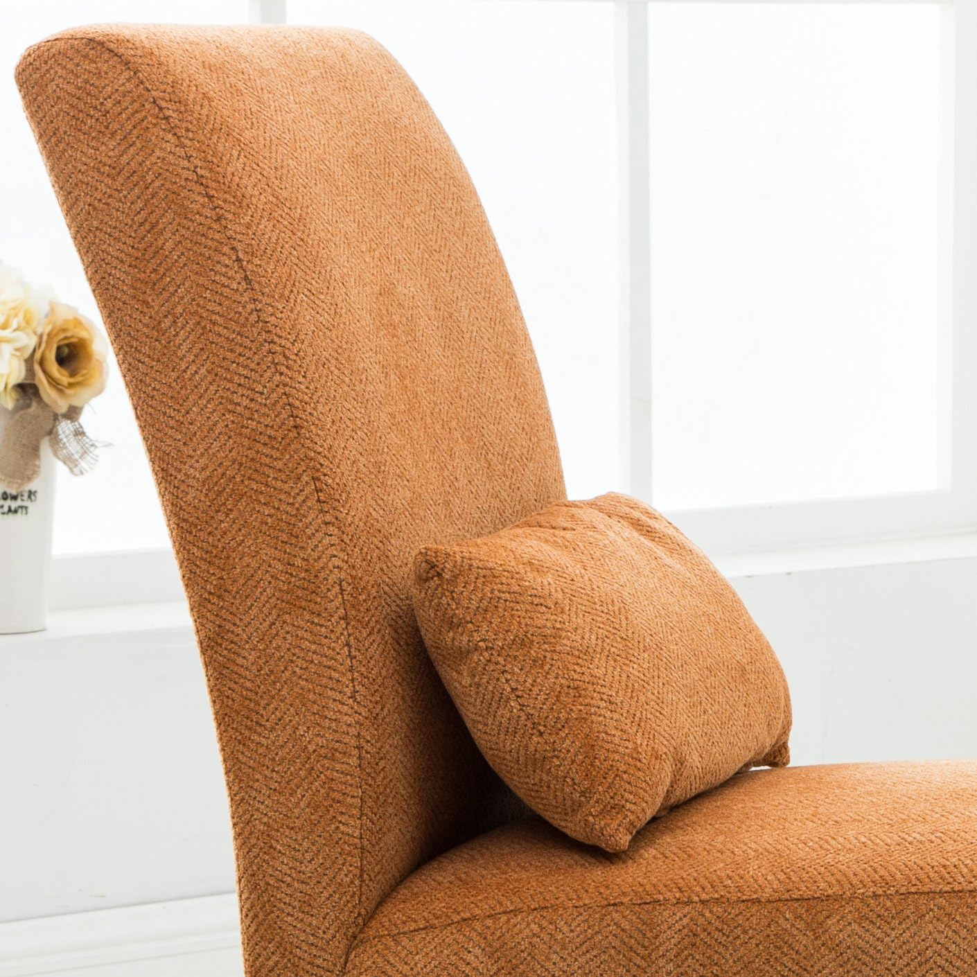 Roundhill Furniture Pisano Orange Fabric Armless Contemporary Accent Chair with Matching Kidney Pillow, Single
