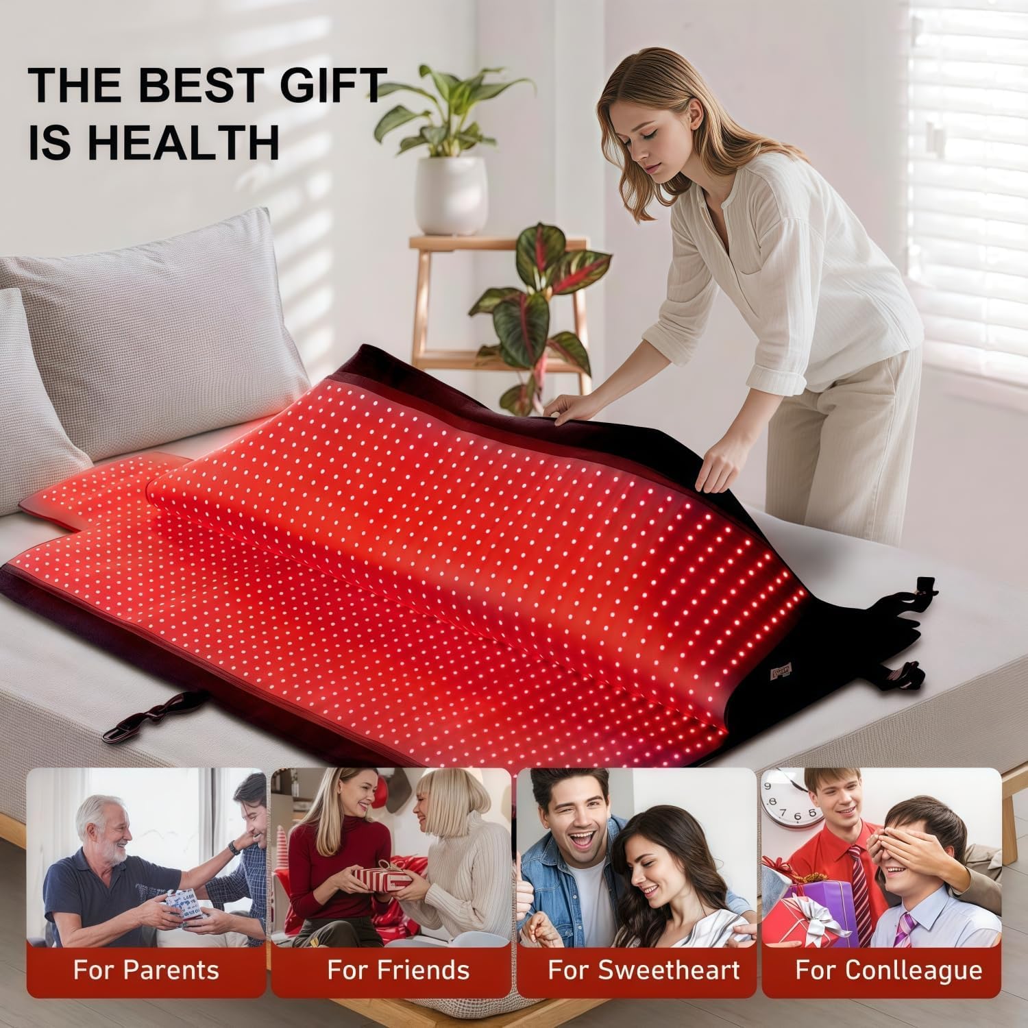 2026 Upgraded Dual Wavelength LED Beads 660nm&850nm Red Light Therapy Blanket Full Body, Used to Face and Body Pain Relief Skin Health Personal Care, 75' x 34'' (Black)