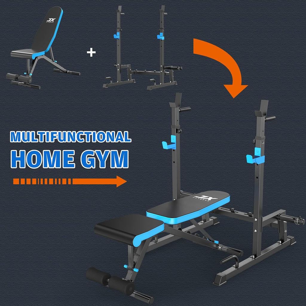JX FITNESS Weight Bench with Squat Rack, Bench Press Rack Two Piece Set Adjustable Bench & Barbell Rack Stand for Home Gym Full-Body Workout
