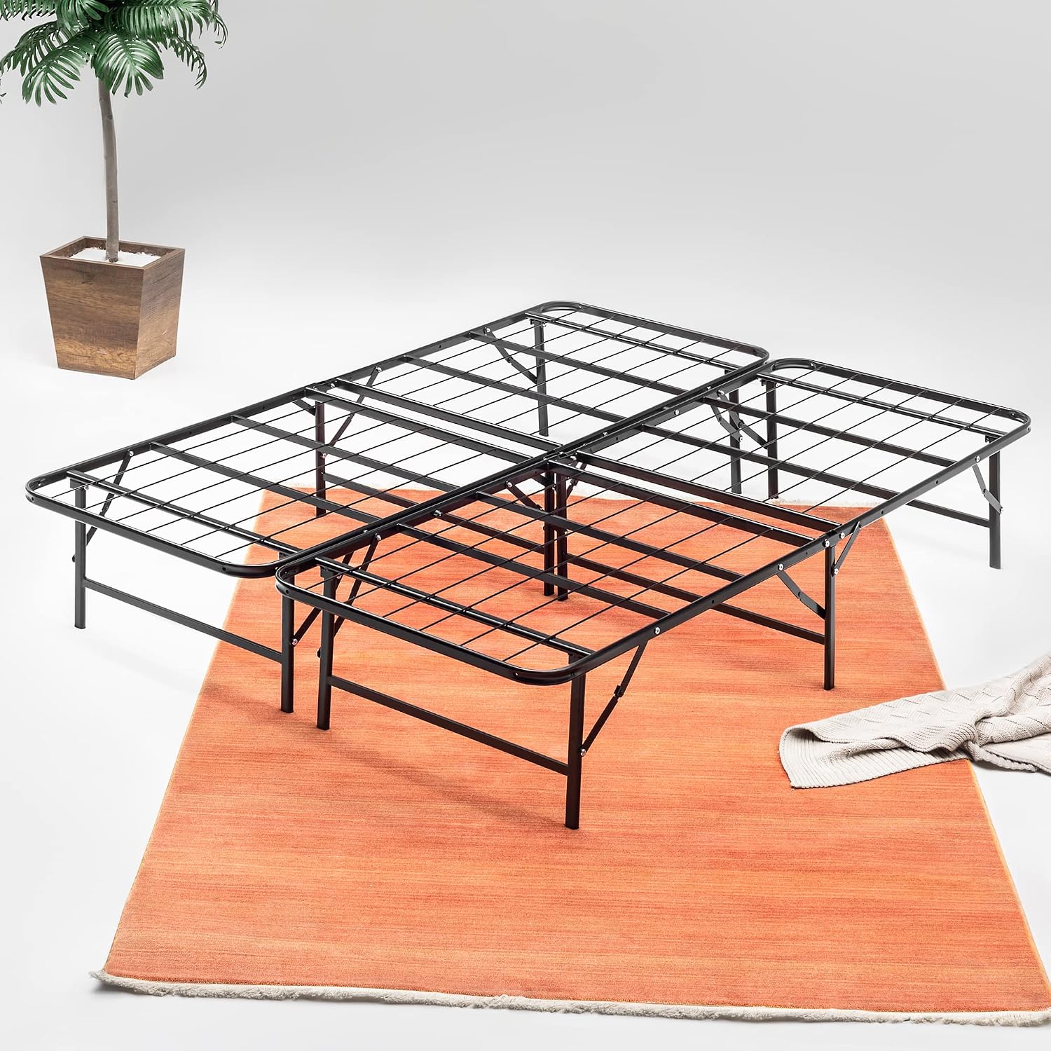 Nutan, 14-Inch Foldable Metal Platform Bed Frame with Tool Free Setup, Sturdy Steel, No Box Spring Needed, Full, Black