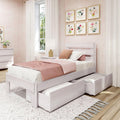 Max & Lily Modern Farmhouse Bed with Plank Headboard and Storage Drawers, Twin, White Wash
