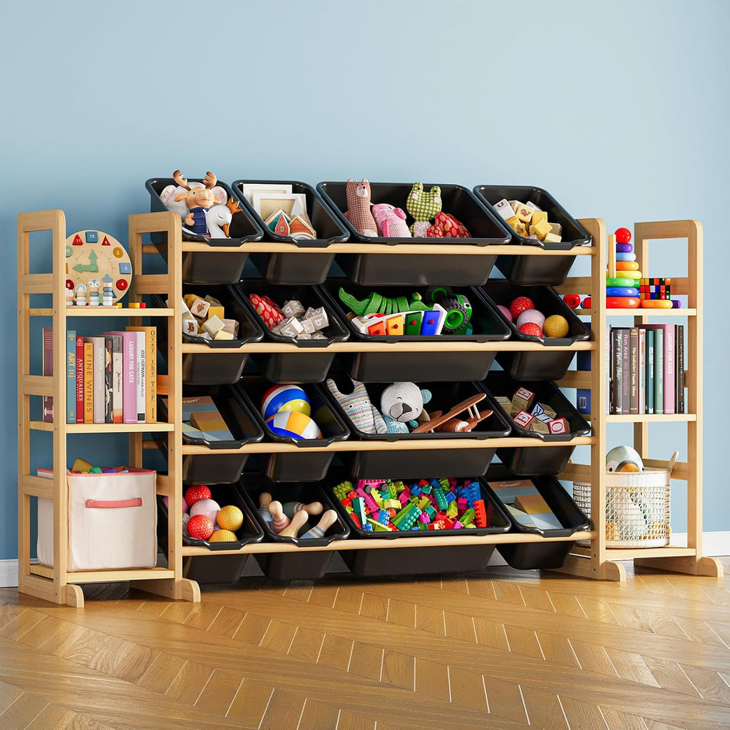 SpaceAid Toy Storage Organizer with 6 Shelves and 16 Bins, Toy Organizers Storage Bookshelf, Kids Bin Shelf Toys Box Bookcase for Bedroom Playroom Organization Room Decor, True Black