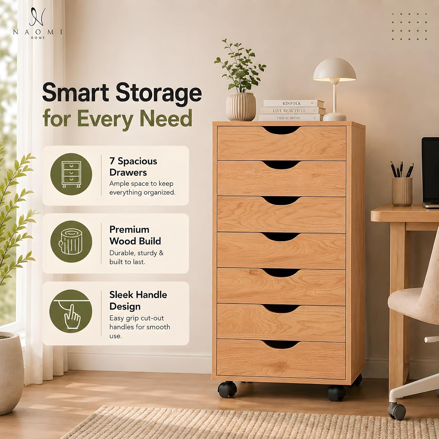 Naomi Home Multi-Drawer Storage Cabinet with 7 Drawers, Compact Organizer for Living Spaces & Home Storage