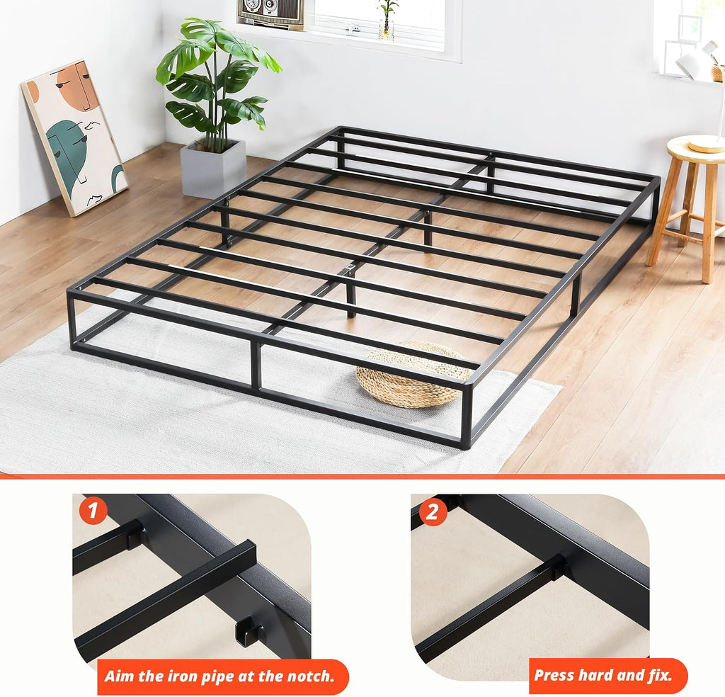 PrimaSleep 9 Inch Modern Metal Platform Bed Frame, Steel Slat Anti-Slip Support, Steel Mattress Foundation, No Box Spring Needed, Black, Full Size