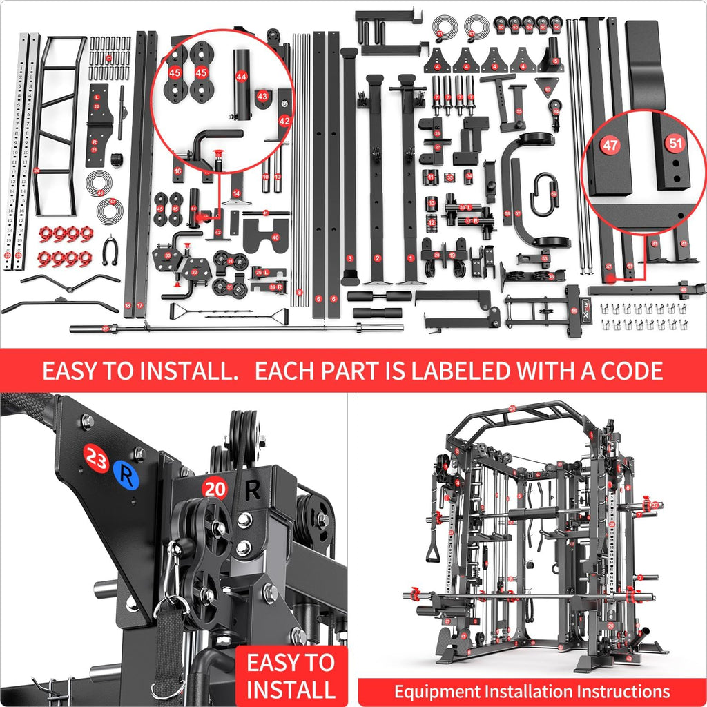 Multi-Purpose Squat Rack,Smith Machine Weight Rack Set with Cable Crossover System, Home Gym Power Racks, Power Racks and Packages