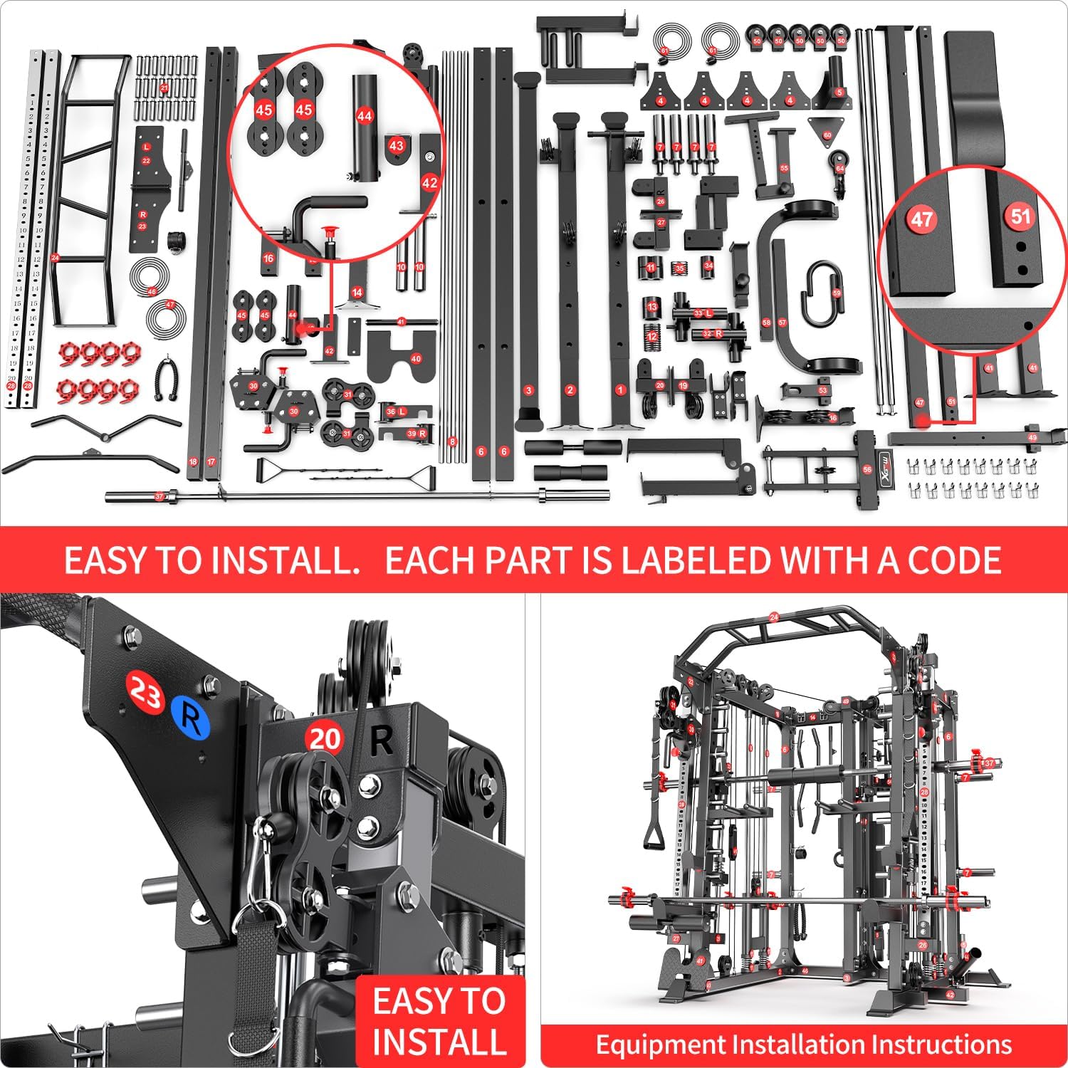 Multi-Purpose Squat Rack,Smith Machine Weight Rack Set with Cable Crossover System, Home Gym Power Racks, Power Racks and Packages