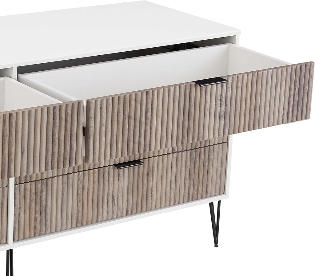 Manhattan Comfort Dumbo 3-Piece Modern Dresser Drawer and Nightstand Set, Tall and Double Low - Vertical Ribbed Design - No Tool Assembly Storage for Bedroom & Living Room, White/Grey