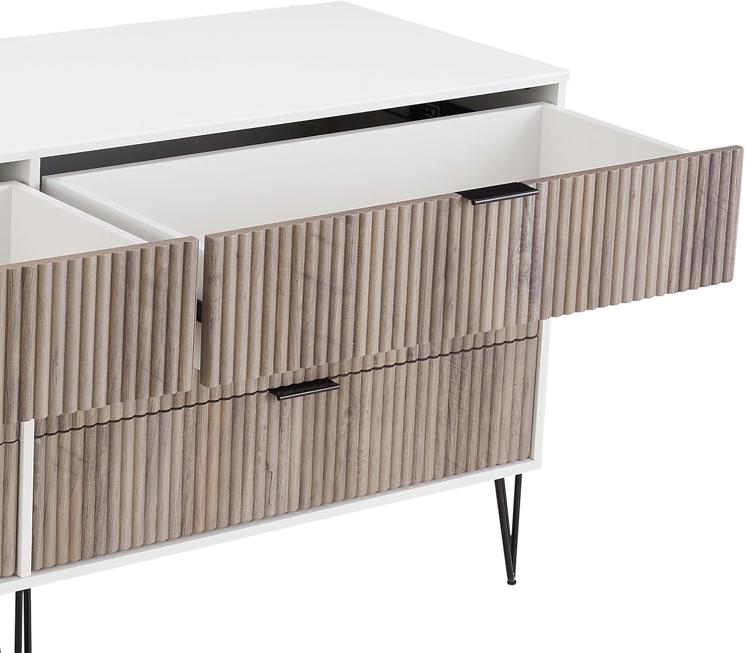 Manhattan Comfort Dumbo 3-Piece Modern Dresser Drawer and Nightstand Set, Tall and Double Low - Vertical Ribbed Design - No Tool Assembly Storage for Bedroom & Living Room, White/Grey