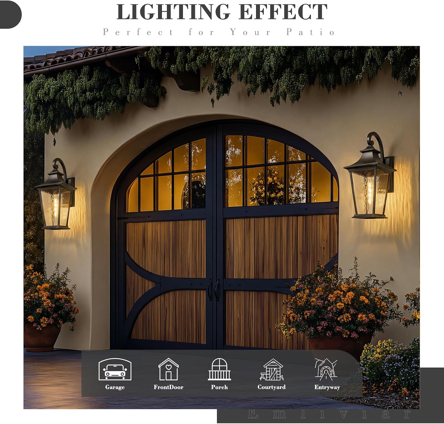 Emliviar 25.2' Outdoor Porch Light, Outside Wall Sconce Lamp for Front Yard, Rustic Exterior Lighting Waterproof in Oil Rubbed Bronze Finish, Water Ripple Glass, XE220B-SW ORB