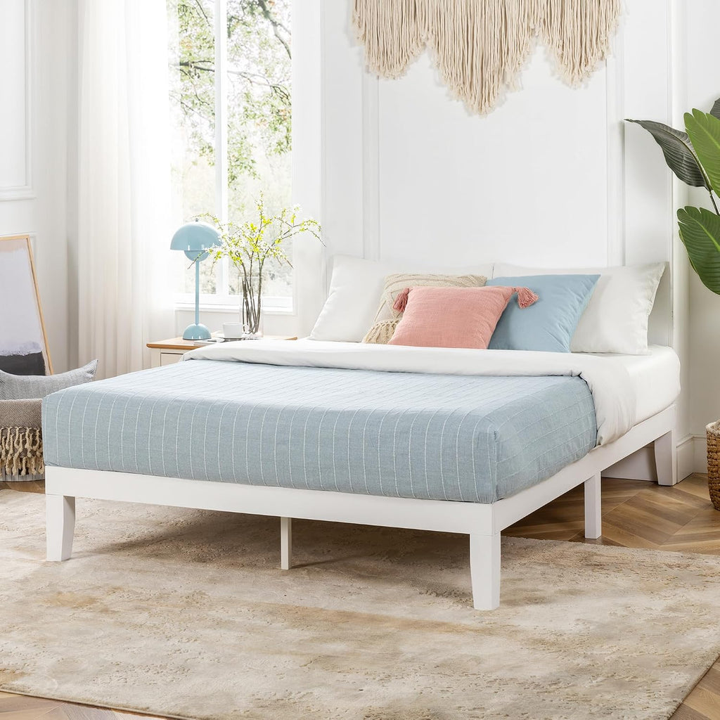 Mellow Naturalista Classic 12 Inch Solid Wood Platform Bed with Wooden Slats, Twin XL, White