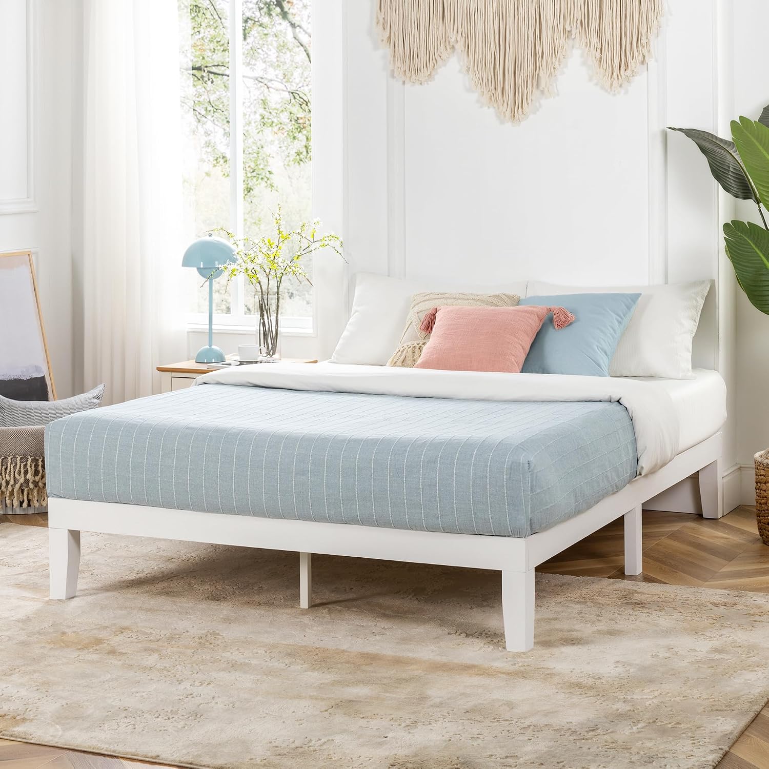 Mellow Naturalista Classic 12 Inch Solid Wood Platform Bed with Wooden Slats, Twin XL, White