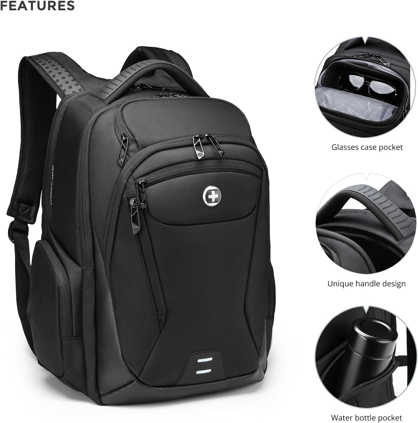 Swissdigital Design Men's Laptop Backpack for College and Business Travel with Integrated USB Charging Port and RFID Protection Fits Laptops up to 15.6 Inch, Black | SD1695-01