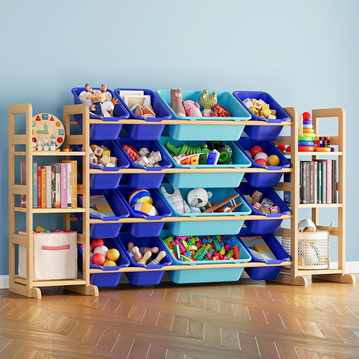 SpaceAid Toy Storage Organizer with 6 Shelves and 16 Bins, Toy Organizers Storage Bookshelf, Kids Bin Shelf Toys Box Bookcase for Bedroom Playroom Organization Room Decor, Blue and Navy Blue