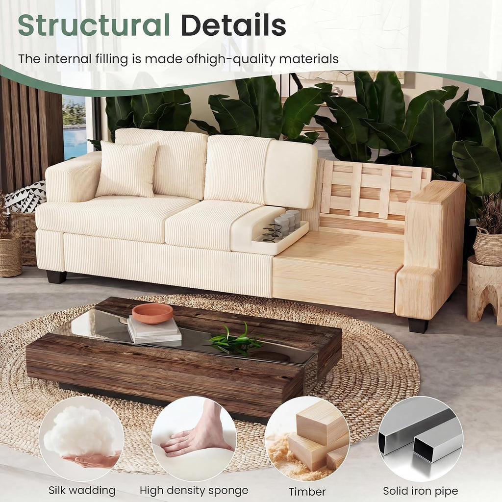 Fiona's magic 8 Seats Couch Set, 3 Piece Set Comfy Sofa, 3 Seater*2 & Loveseat Sofa with Deep Seats for Living Room, Modern Sleeper Couch, White Corduroy