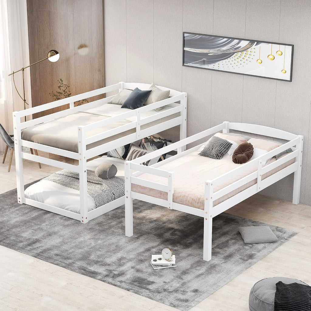 Triple Bunk Bed, Detachable Triple Twin Bunk Bed, 3 Bunk Bed with Storage Staircase, Guardrails, Twin Over Twin Over Twin for Kids, White