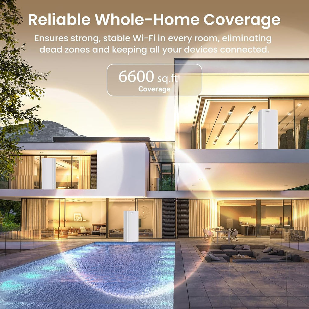 Tenda BE5100 WiFi 7 Mesh WiFi System – Dual-Band Whole-Home Coverage (6,600 Sq. Ft.), 1×2.5G + 2×1G Gigabit Ports, MLO & Ethernet Backhaul for Seamless Roaming, EasyMesh & VPN Ready- ME6 Pro (3-Pack)