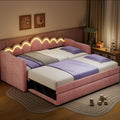 LUMISOL Upholstery Daybed with Trundle, Twin XL Upholstered Daybed with LED Light, Tufted Corner Sofa Bed Furniture for Bedroom Guest Living Room, Pink