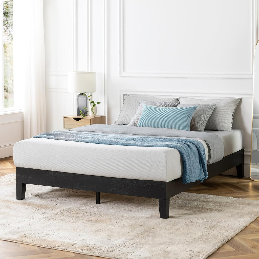 Mellow Naturalista Grand 12 Inch Solid Wood Platform Bed with Wooden Slats, Easy Assembly, Full, Black