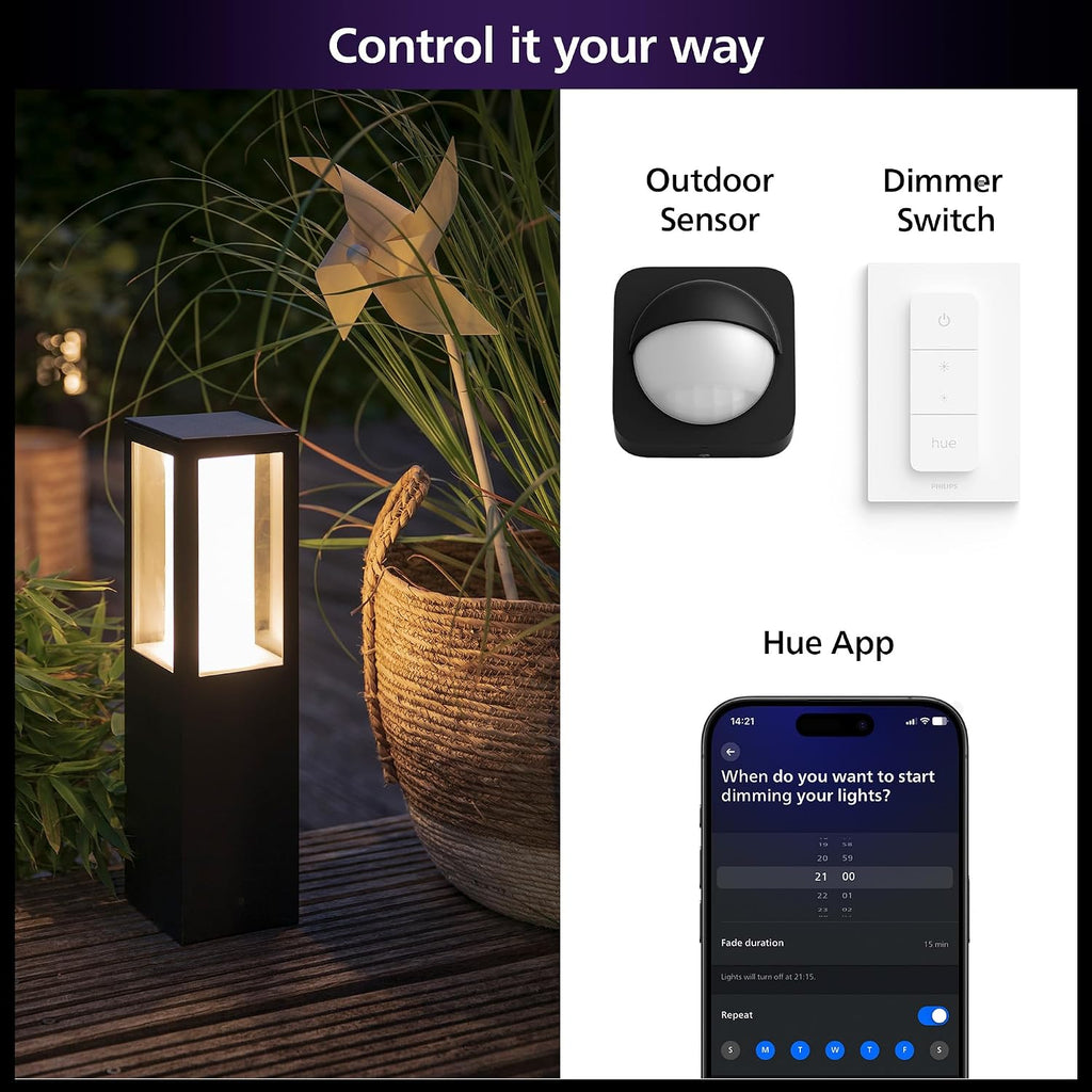 Philips Hue Impress Outdoor Pedestal Light (Low-volt), (400 x 100mm) White & Color Light, Voice Control, Bridge required