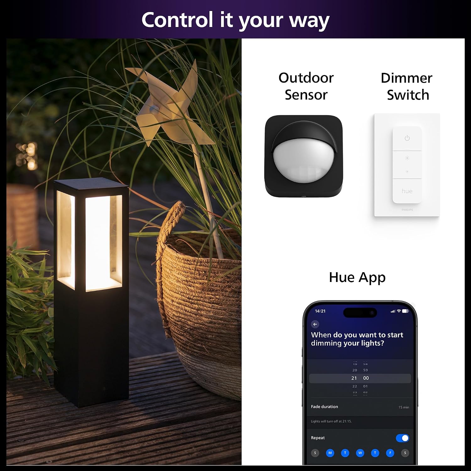 Philips Hue Impress Outdoor Pedestal Light (Low-volt), (400 x 100mm) White & Color Light, Voice Control, Bridge required