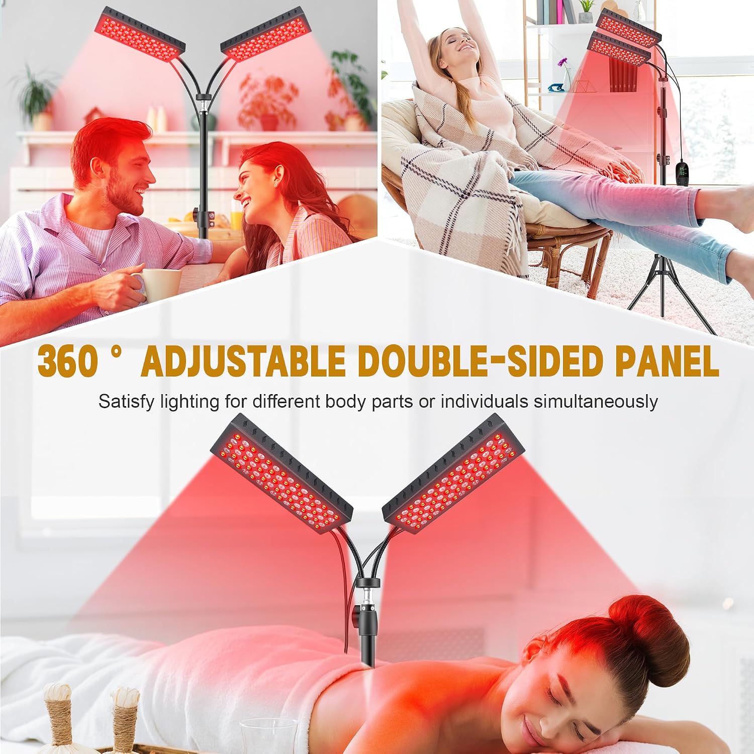 Red Light Therapy for Body, 55W Dual-Headed Infrared Light Therapy Lamp Device with Stand for Face 660nm Red Light & 850nm Near Infrared Light for Skin Joint Care, FSA or HSA Eligible