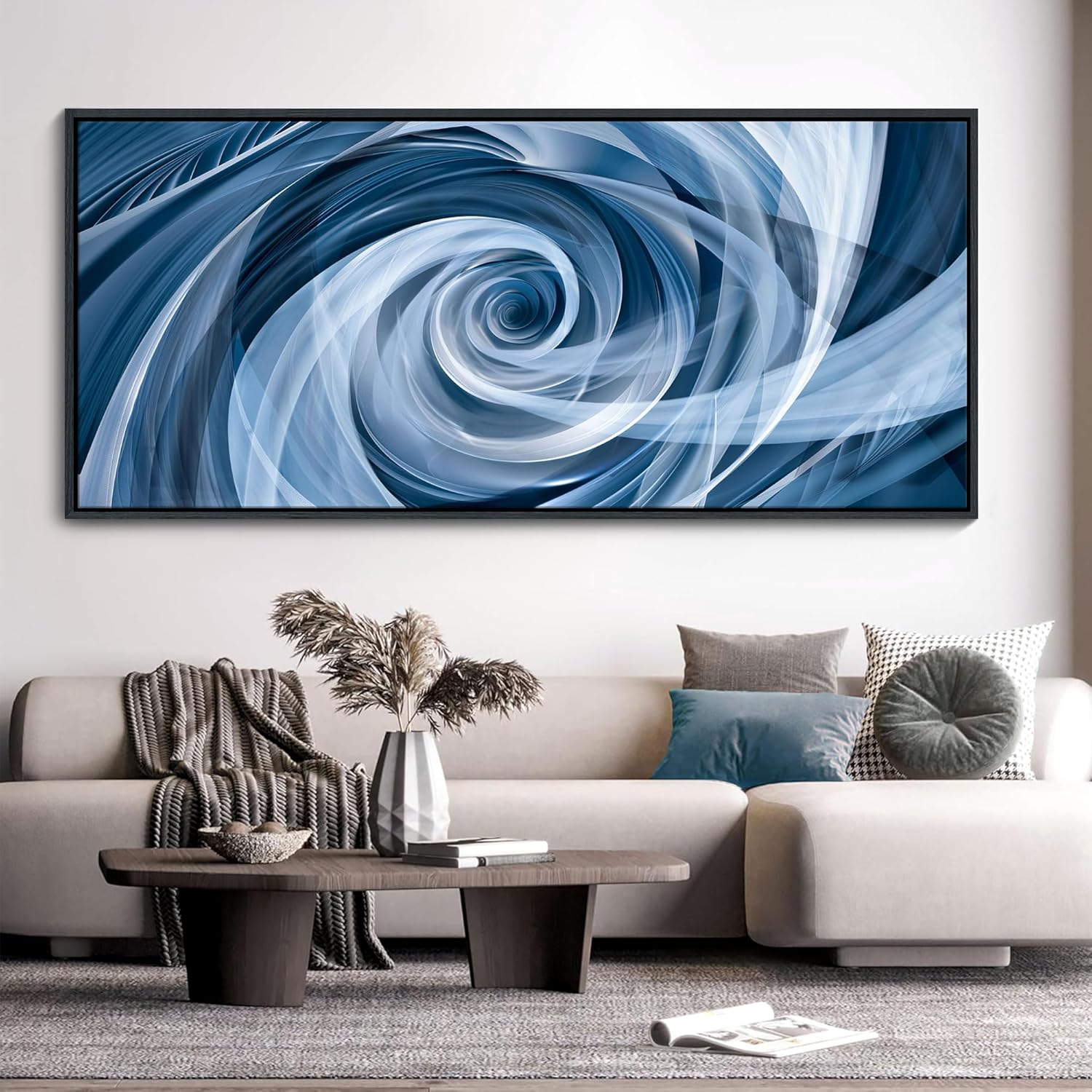 YDYSUNE Abstract art painting blue pictures wall decor white Vortex background modern artwork decoration living room bedroom kitchen 70x31inches