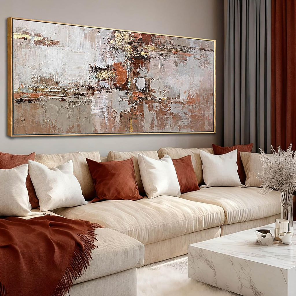 Brown and Gold Canvas Wall Art Colorful Abstract Minimalist Framed Prints for Wall Decor 32'x70' Large Artwork for Living Room Bedroom Kitchen Office