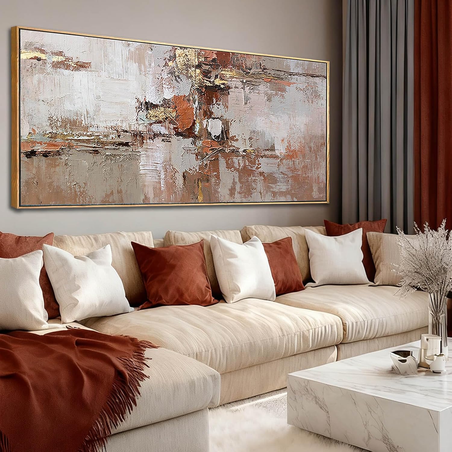 Brown and Gold Canvas Wall Art Colorful Abstract Minimalist Framed Prints for Wall Decor 32'x70' Large Artwork for Living Room Bedroom Kitchen Office