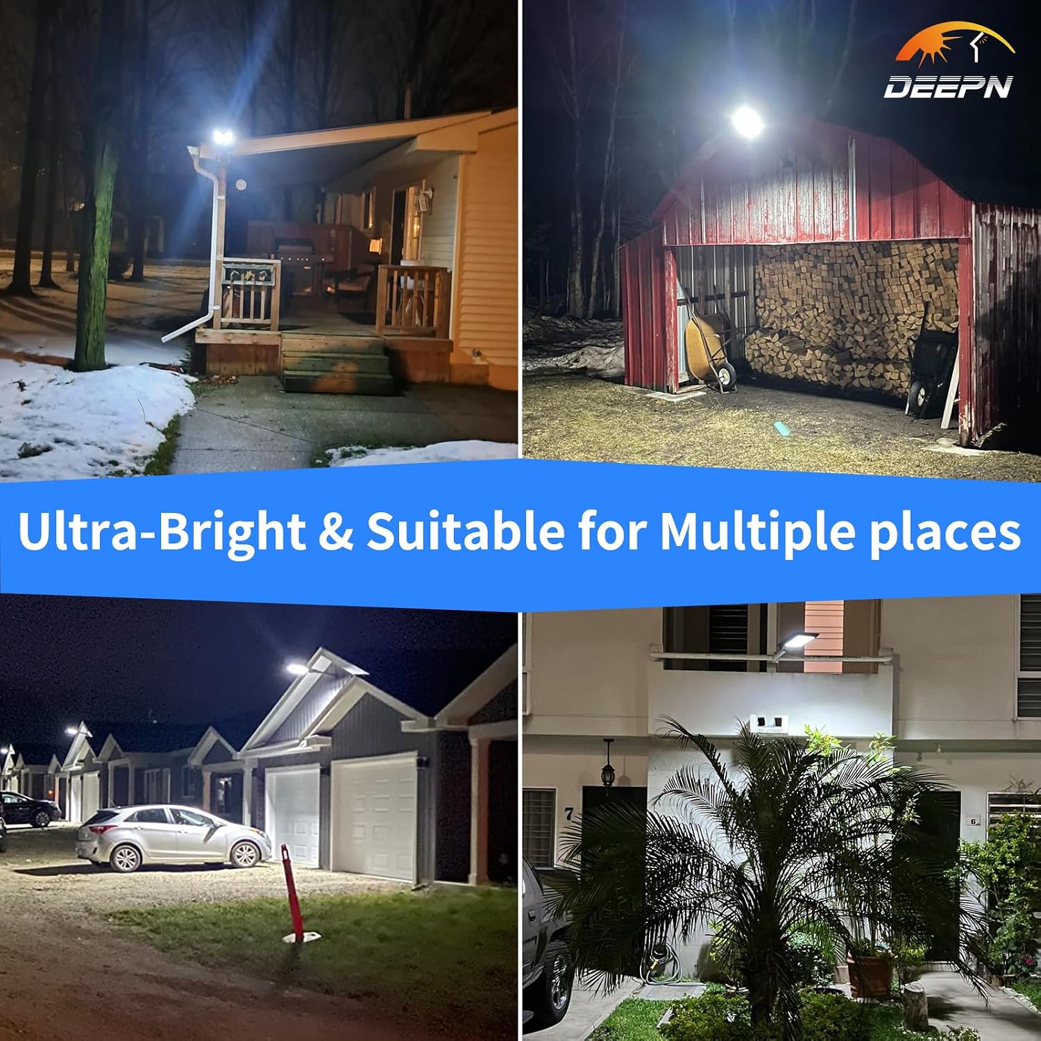 Solar Lights Outdoor, IP66 Waterproof Street Lights Outdoor, 6500K Dusk to Dawn Solar Security Flood Lights Motion Sensor with Remote Control for Yard, Entryway Garage, Porch 4 Pack