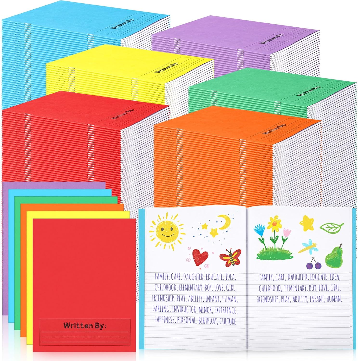 Henoyso 120 Pcs Primary Composition Notebook K-2 Primary Journal, Notebook for Kids Supplies, Bulk Blank Writing Book for Kid to Write Draw Journal 60 Page (9.8″ X 7.5″,Colorful)