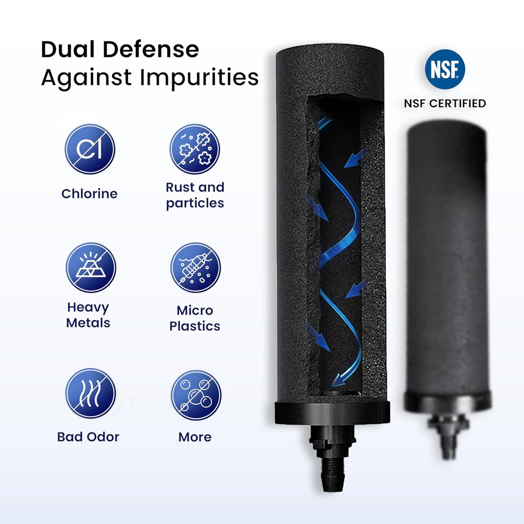2.25 G Gravity Water Filter System | Dual Carbon Filtration | NSF/ANSI 42 & 372 Certified | Removes 99.9% Lead, PFAS, Chlorine & 200+ Contaminants | Countertop Stainless Steel Water Filter | Portable