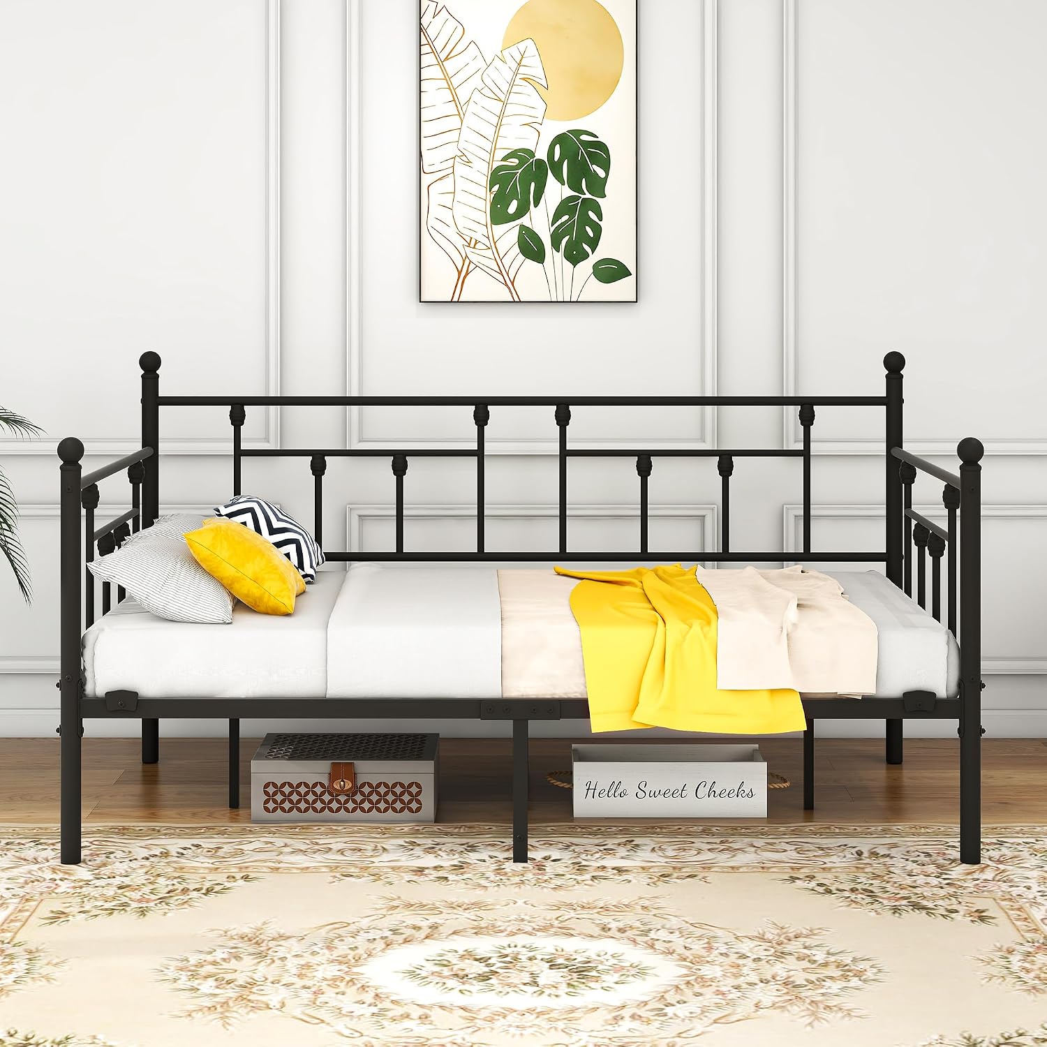 Metal Daybed Frame with Steel Slats Platform Furniture, Twin Size with Multifunctional Mattress Foundation, Black