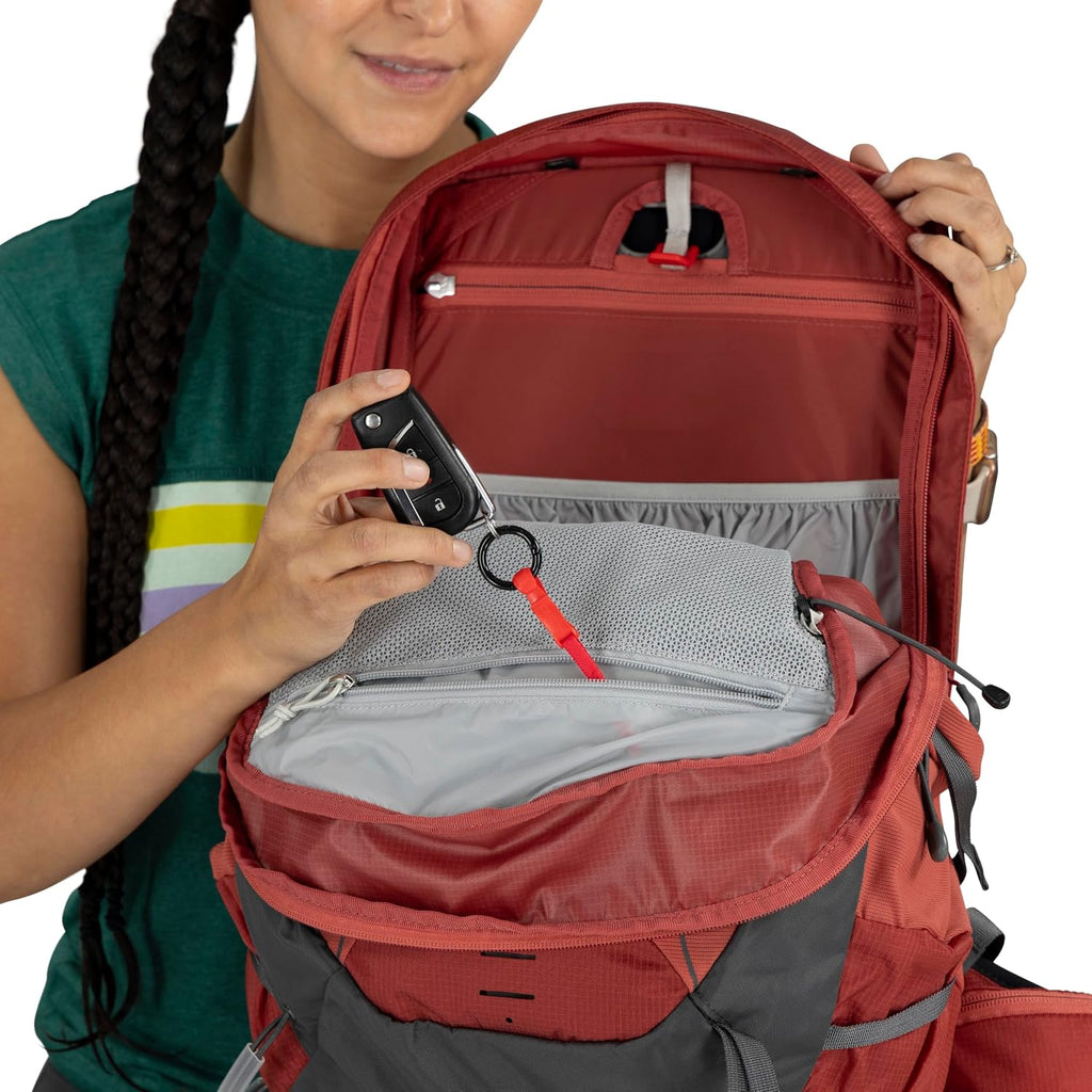 Osprey Tempest 22L Women's Lightweight Hiking Backpack - Small Daypack for Travel & Camping, Red Pampas/Coal Grey