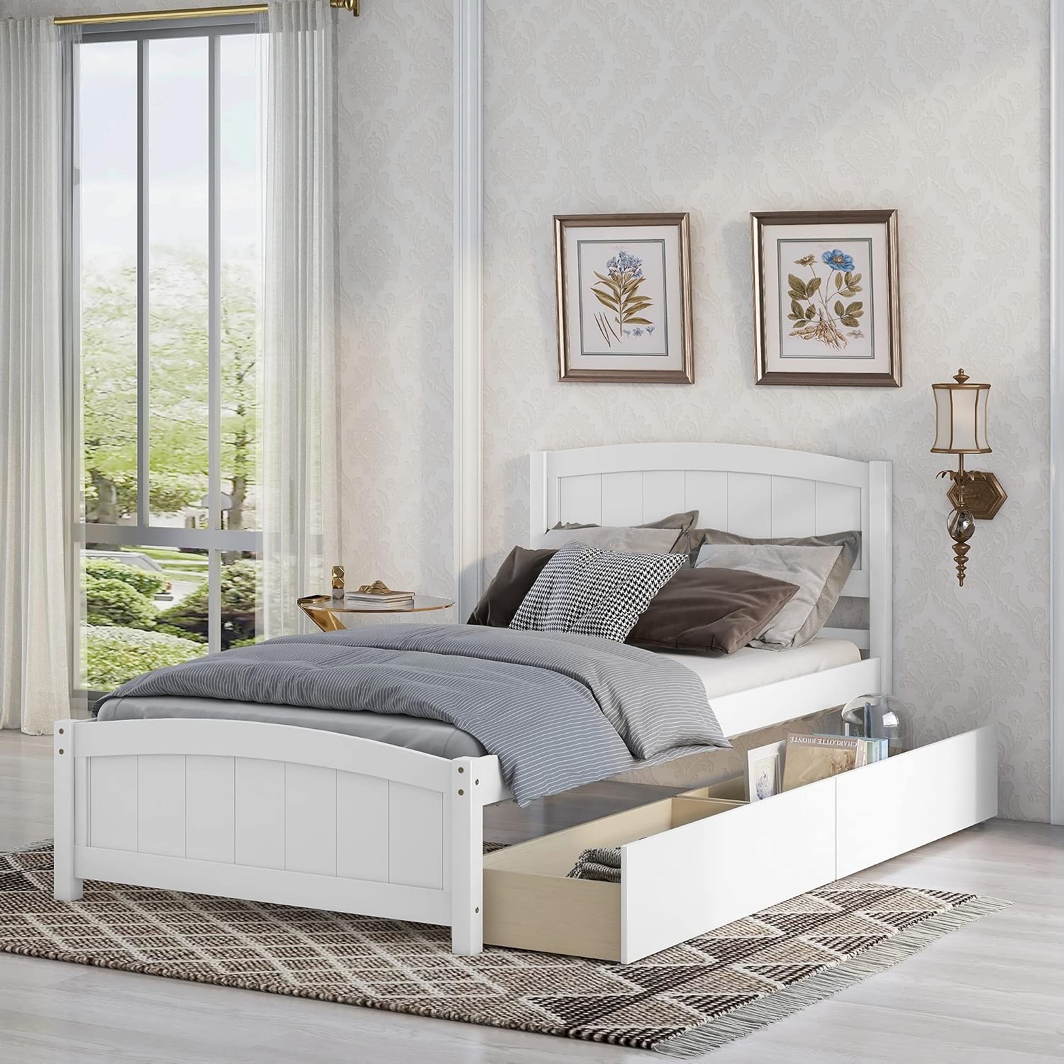 Harper & Bright Designs Twin Bed with Drawers, Solid Wood Platform Bed with Storage and Headboard, Footboard, Wood Slat Support (Twin Size, White)